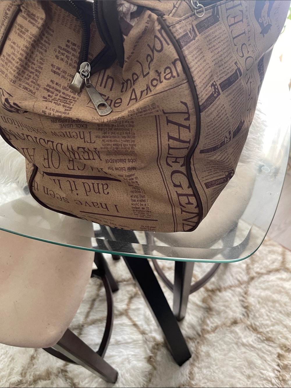 Newspaper Print Brown Travel Tote Bag
